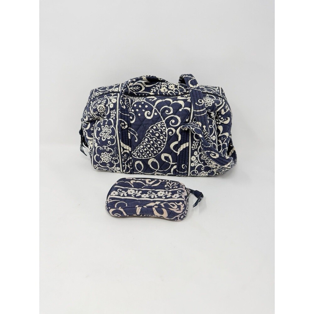 Vera Bradley TWIRLY BIRDS Navy REVERSIBLE Purse Shoulder Handbag w/ Wallet READ